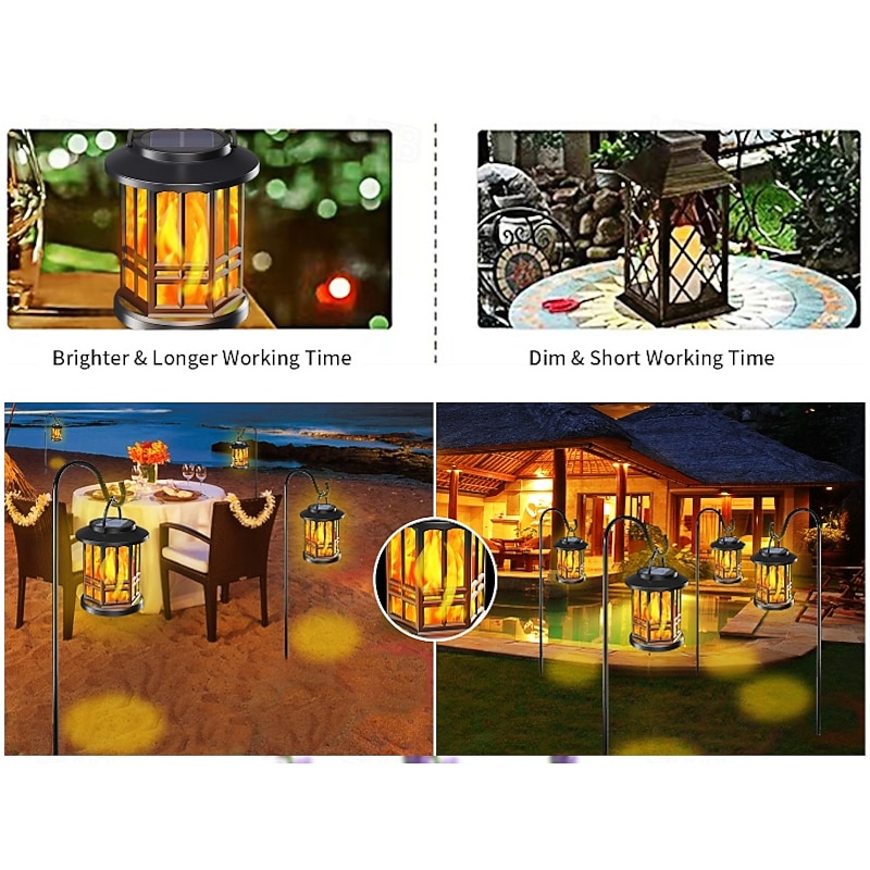 1 Pc Halloween Christmas Outdoor Waterproof Solar Simulation Flashing Flame Lantern 28 LED Beads Courtyard Garden Lawn Path Terrace Hanging Light Pendant Decorative Light Landscape Light3