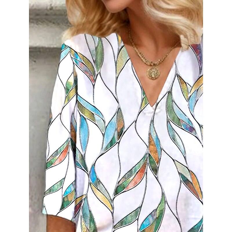 Women's Blouse Button Down Graphic Plants Elegant Stylish Casual 3/4 Length Sleeve V Neck Regular Tops Daily Going out Print Light Green Purple Rose Pink Summer Spring Fall2