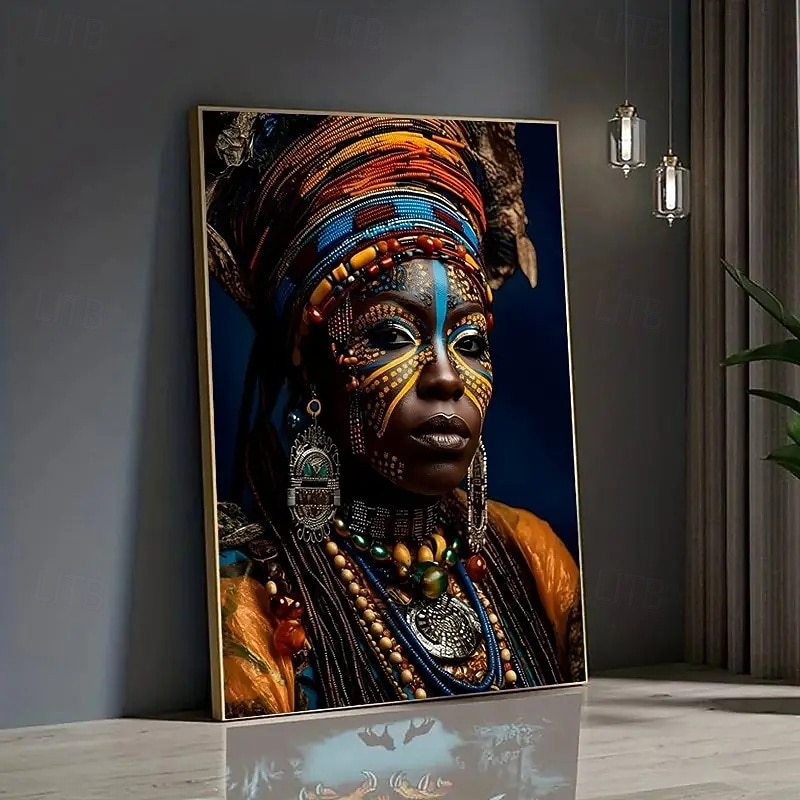 A Frameless Modern Canvas Painting Depicting An African Queen Suitable For Decorating Living Rooms And Bedrooms.3