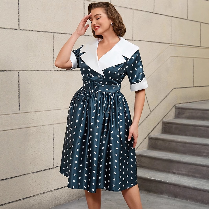 Retro Vintage 1950s Rockabilly Midi A-Line Dress Flare Dress Plus Size Polka Dot A-Line Fancy Dress Women's Vacation Party & Evening Retro Theme Party Adults Dress Spring & Summer2