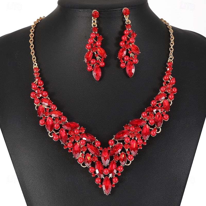 Bridal Jewelry Sets Two-piece Suit Zircon Imitation Diamond 1 Necklace Earrings Women's Personalized Luxury Sweet Lovely Classic Drop Love Jewelry Set For Wedding Gift