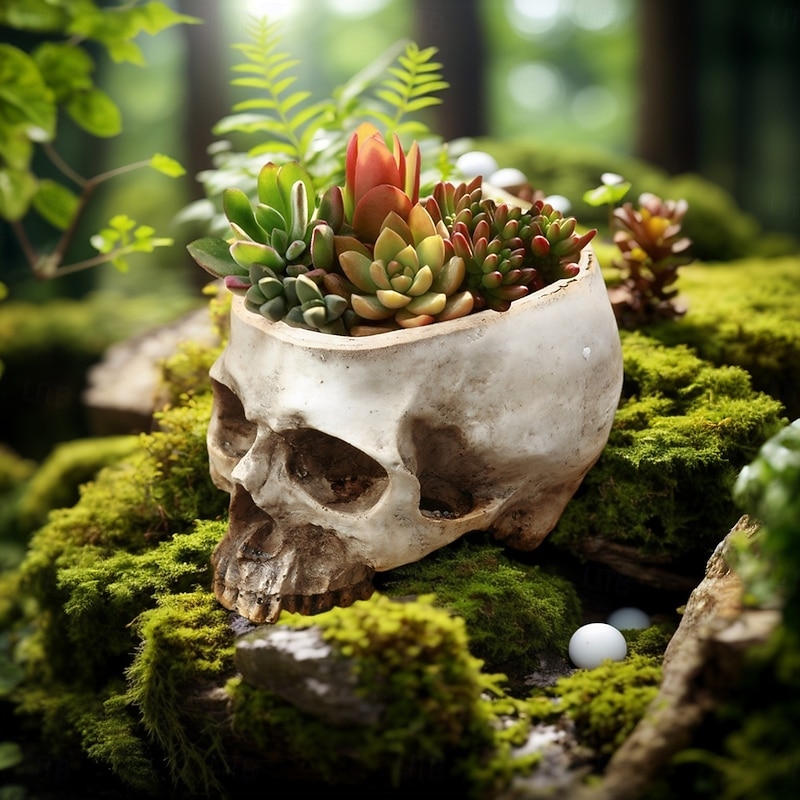 Halloween Gothic Skull Planter, Resin Sculpture Horror Art Flower Pot for Garden, Patio, or Halloween Party Decor, Creative Succulent Pot for Spooky Holiday Celebrations3
