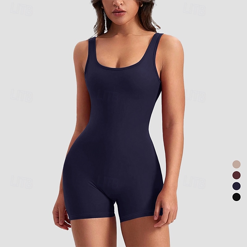 Women's Scrunch Yoga Romper Workout Jumpsuits Backless Solid Color Bodysuit Black Burgundy Gym Workout Volleyball Running High Waist Stretchy Breathable Tummy Control Sport Activewear Tight Fit3