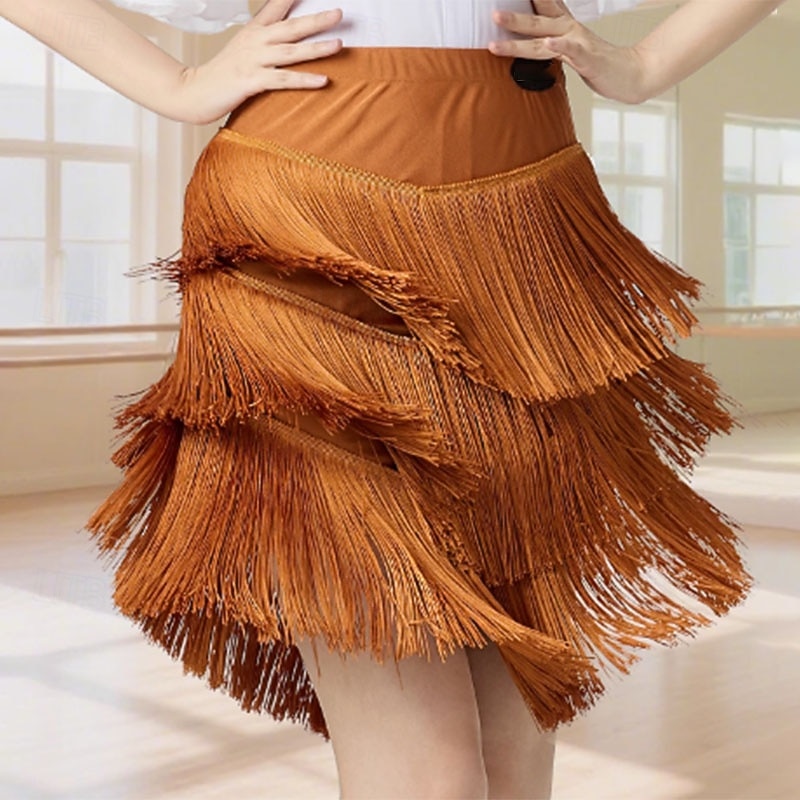 Latin Dance Skirts Tassel Women's Performance Daily Wear High POLY3