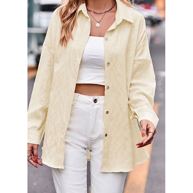 Women's Shirt Texture Blouse Plain Daily Stylish Basic Long Sleeve Shirt Collar Regular Tops Work Daily Holiday Buttons Yellow Pink Blue Spring Fall