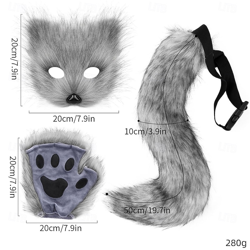 Realistic Fox Mask Set with Gloves and Furry Fox Tail – Handmade Animal Cosplay Accessories, Fox Costume Set for Halloween, Party, and Stage Performance4