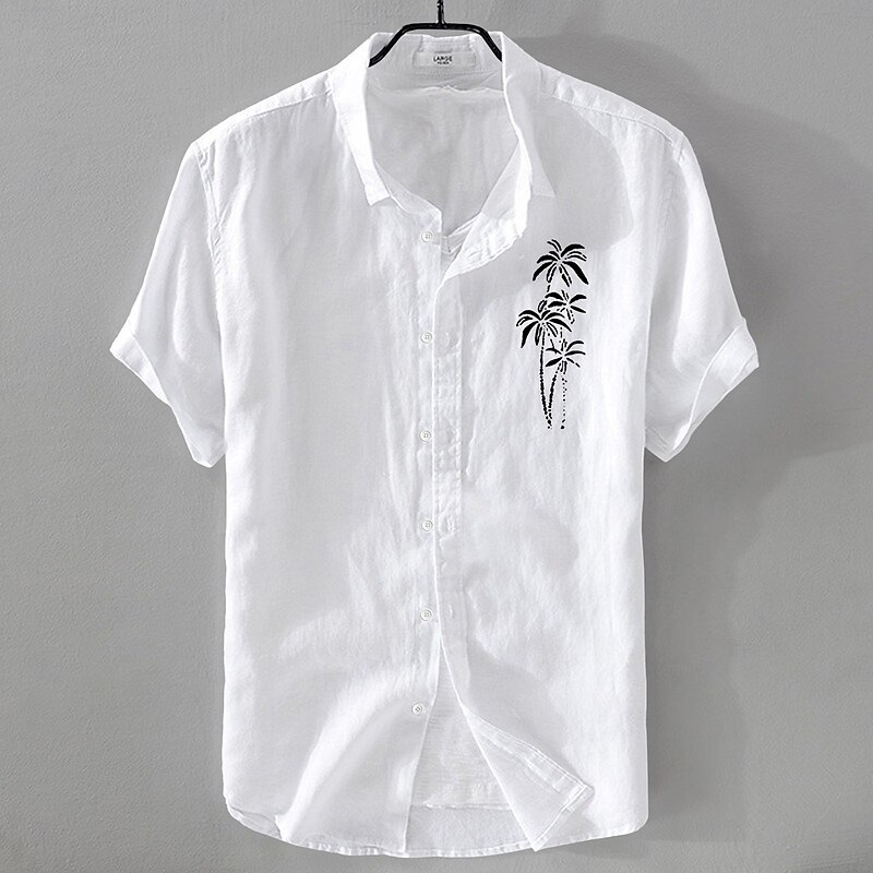 Men's Shirt Linen Shirt Summer Shirt Beach Shirt Button Up Shirt Coconut Tree Vacation Casual Black White Light Green Pink Short Sleeve Turndown Summer Clothing Apparel3