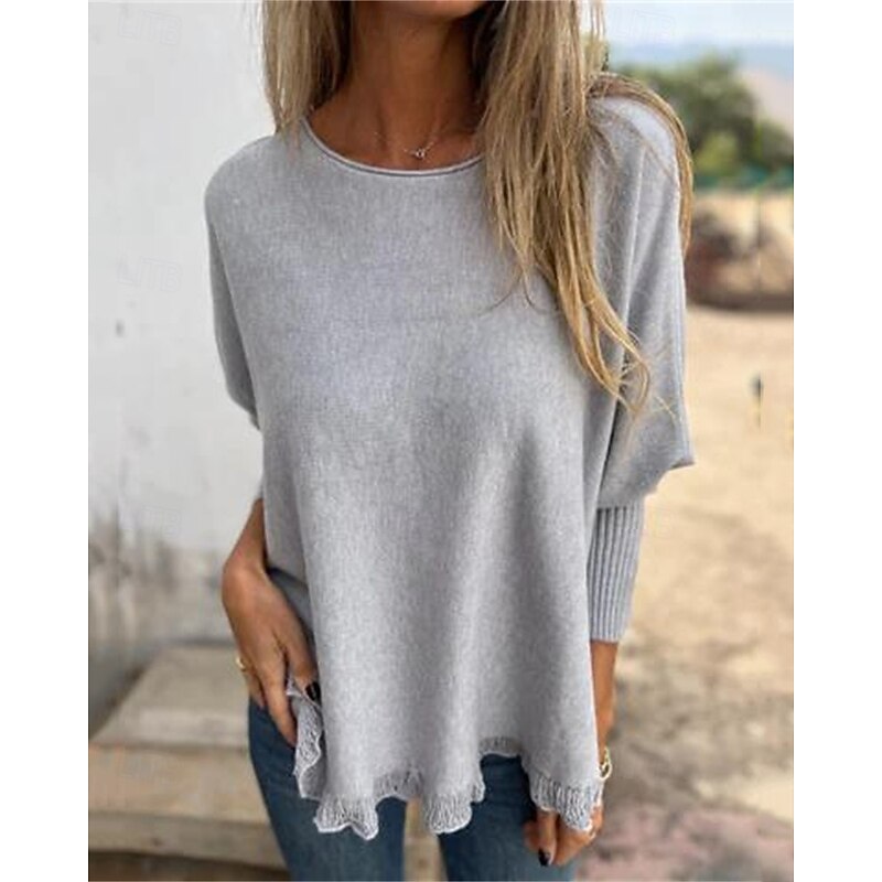 Women's Sweater Pullover Daily Stylish Casual Solid Color Ribbed Crew Neck Knitted Long Sleeve Regular Tops Knit Daily Holiday Going out Black Pink Fall Winter