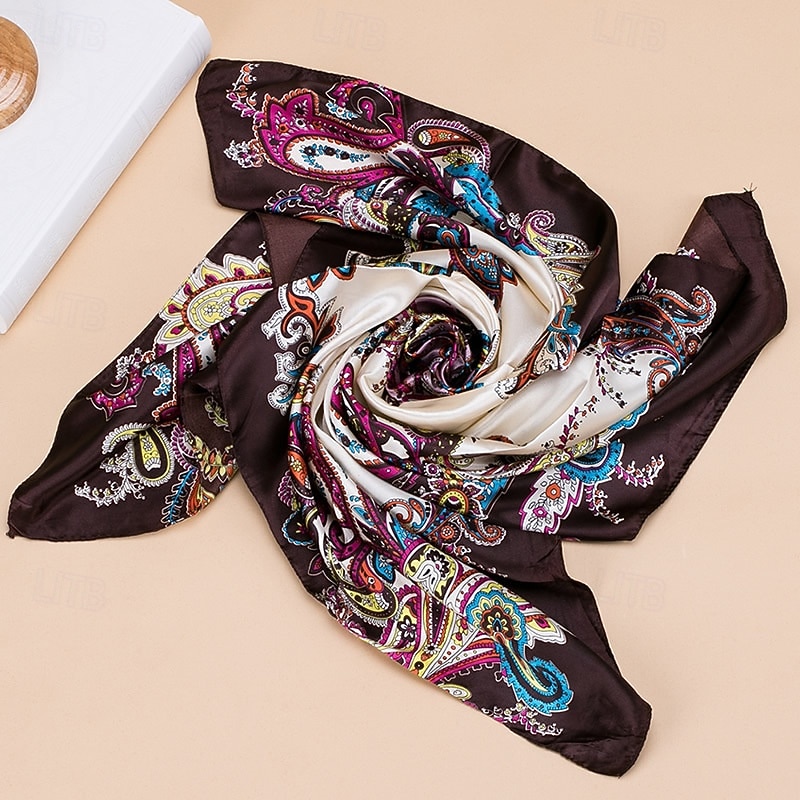 Women's Square Scarf Street Daily Date Wine Blue Scarf Print Flower3