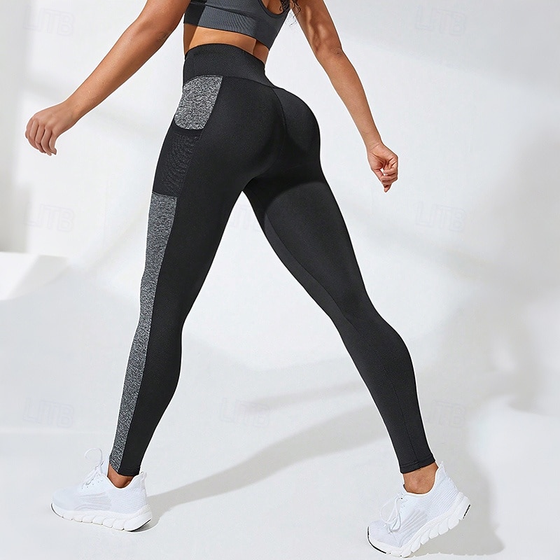 Women's Capri Leggings Yoga Leggings Pocket Tummy Control High Waist Gym Dance Athletic Bottoms Color Block Black Fall Sports Activewear Tight Fit3