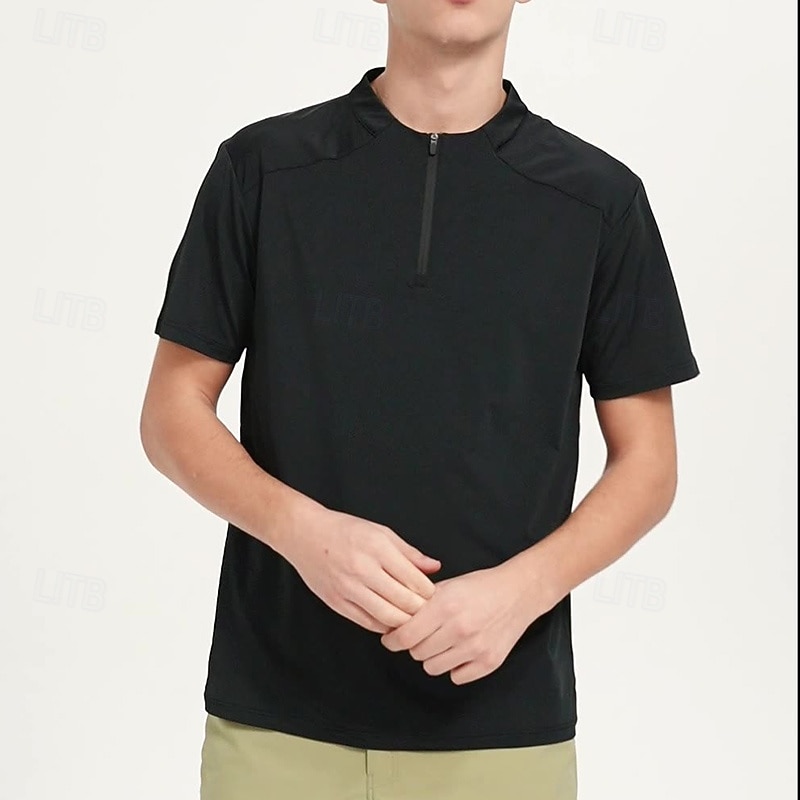 Men's Quarter Zip Sweatshirt Sport Tee Shirt Short Sleeve Crew Neck Top Outdoor Quick Dry Lightweight Sweat wicking Breathable Polyester Dark Grey Black Green Tennis Golf Running2