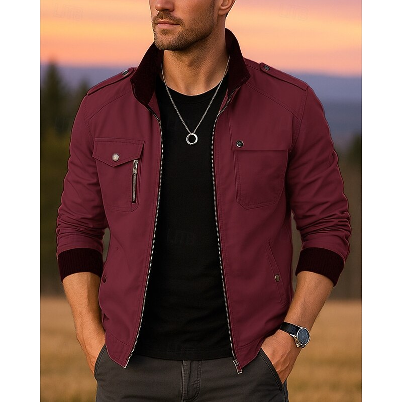 Men's Hiking Jacket Outdoor Windproof Breathable Hiking Outfits Hiking Clothes Spring Autumn / Fall Jacket Cotton Hunting Climbing Camping / Hiking / Caving Solid Color Black Army Green Red4