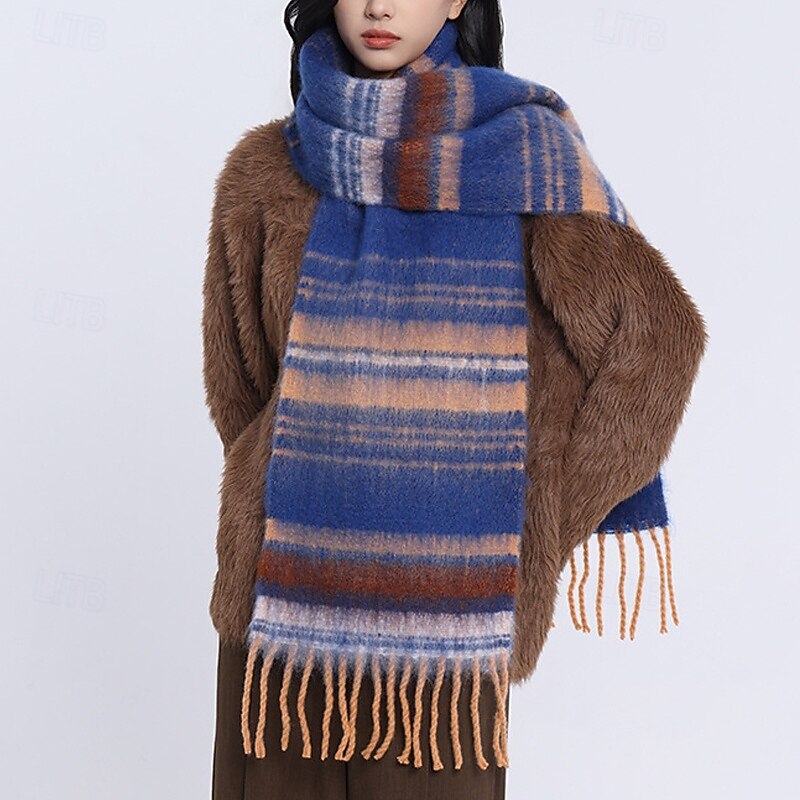 Women's Rectangle Scarf Street Daily Date Red Blue Scarf Stripe