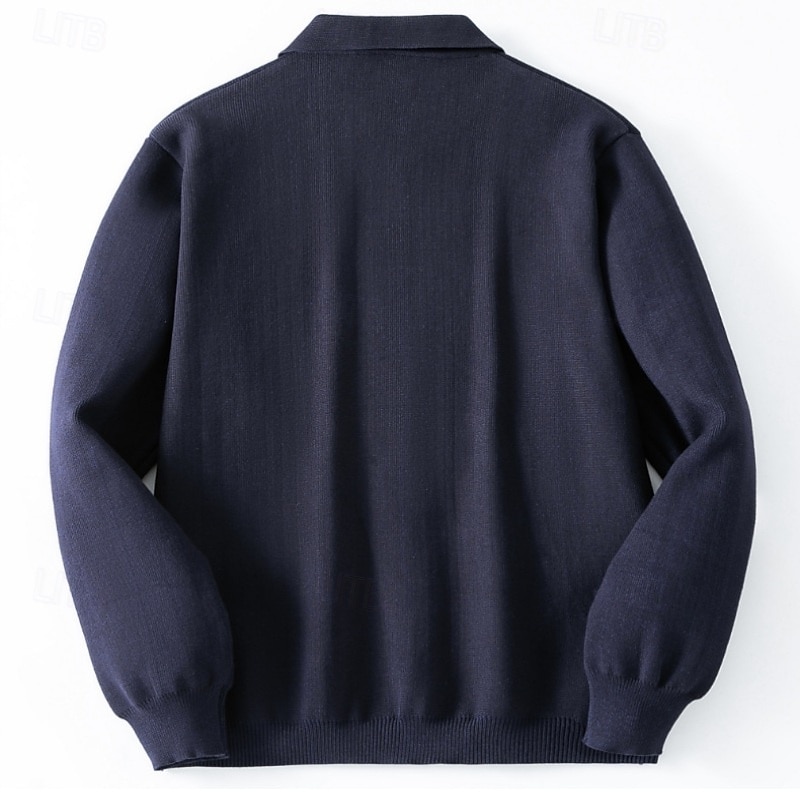 Men's Sweater Cardigan Sweater Ribbed Knit Regular Tops Knitted Plain Fold-over Collar Modern Contemporary Smart Casual Casual Daily Wear Clothing Apparel Spring &  Fall Navy Blue M L XL2