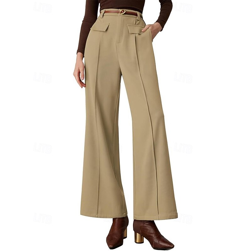 Women's Dress Pants Wide Leg Fashion Streetwear Full Length Natural Plain Pocket Comfy Office Work Business Navy Lake Blue Black Khaki Fall Regular Fit2
