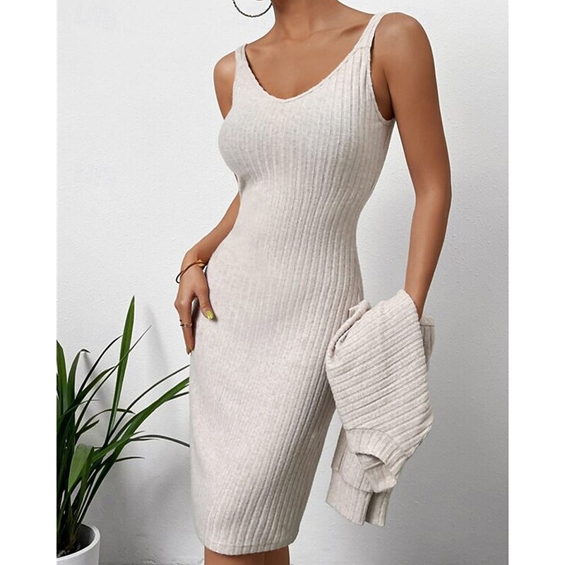 Women's Dress Set Slip Dress Casual Semi Formal Plain Design Mini Dress Long Sleeve Crew Neck Outdoor Date Black Sky Blue Apricot Spring Fall Regular Fit2