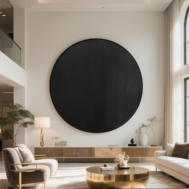 Handmade Circular Pure Black Gallery Canvas Modern Textured Matte Finish Minimalist Statement Wall Art Smooth Surface Fine Edge Contrast Ready To Hang Artistic Focus Geometric Simplicity Natural4