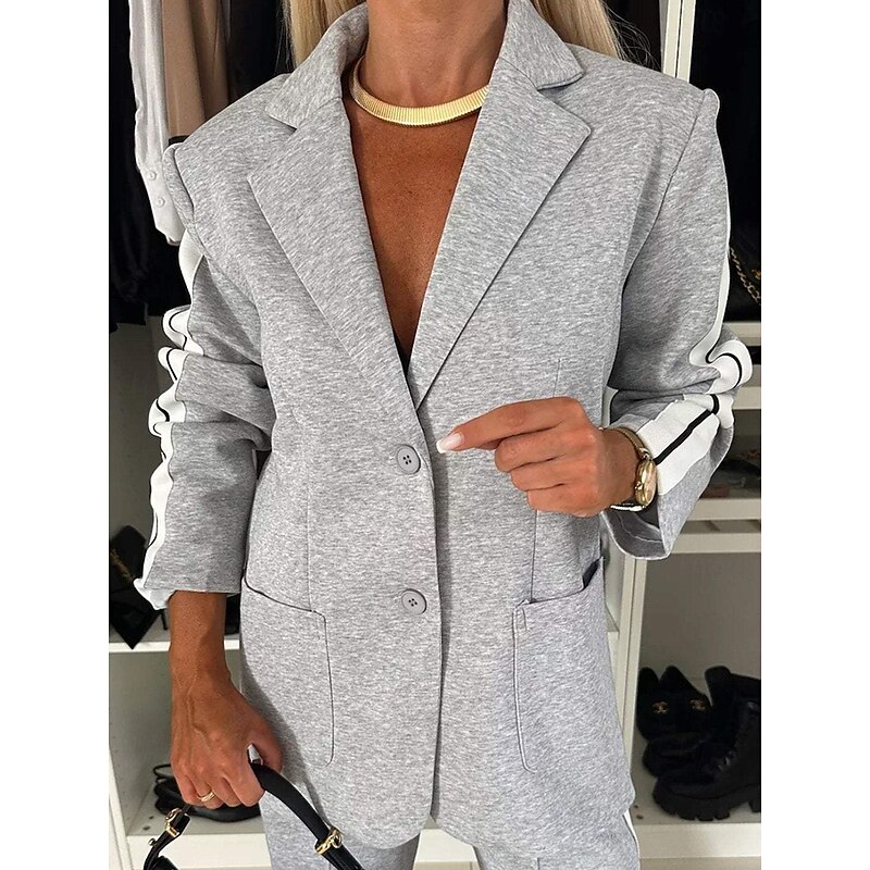 Women's Fashion Formal Blazer Suits Long Sleeve Solid Color Work Business Dark Grey Black White Spring &  Fall Regular Fit2