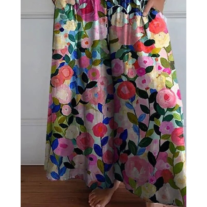 Women's Wide Leg Slacks Streetwear Casual Full Length Natural Floral Pocket Elastic Waist Printing Comfy Outdoor Holiday Going out Weekend Pink Fall Regular Fit3