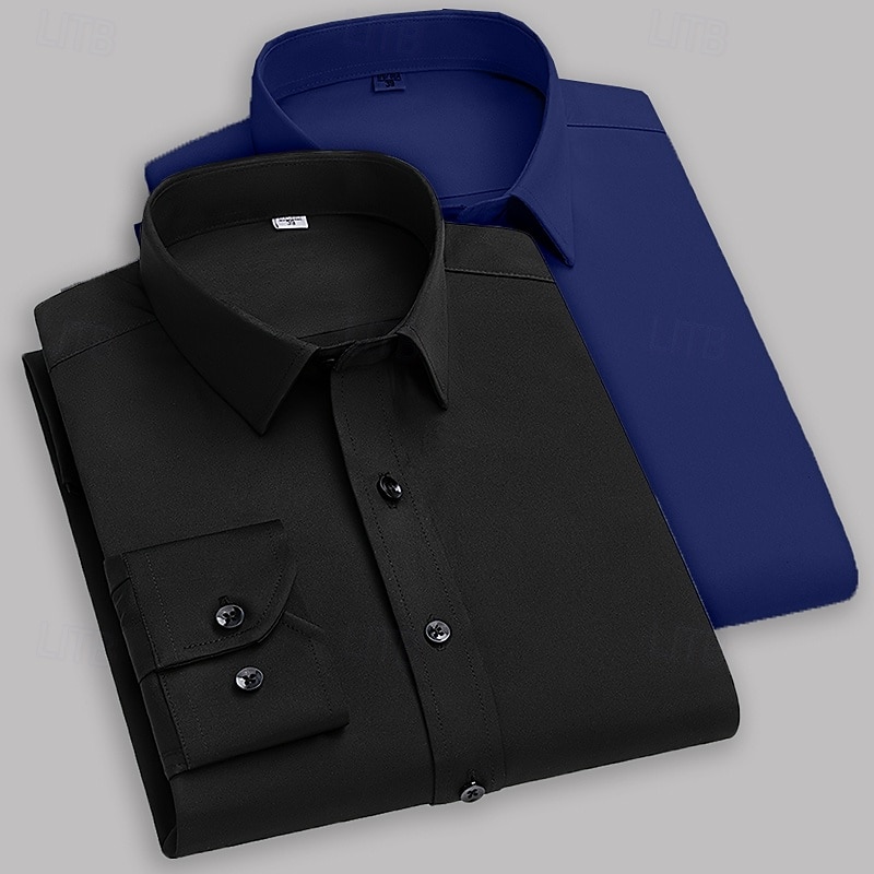 Men's Shirt Dress Shirt Button Up Shirt Tuxedo Shirts Solid / Plain Color Office & Career Daily Wear Navy Blue+Black Black Black+Gray Long Sleeve Shirt Collar All Seasons Clothing Apparel Multi-pack3