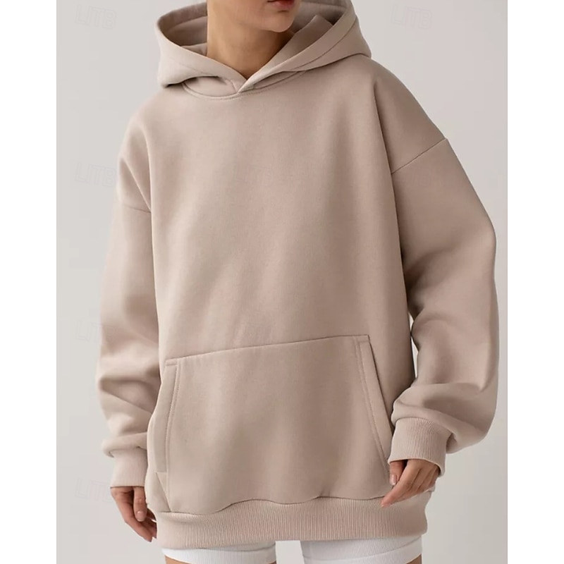 Women's Pullover Hoodie Sweatshirt Plain Streetwear Casual Long Sleeve Hooded Regular Tops Street Holiday Pocket Black White Khaki Fall Winter