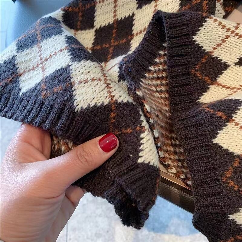 Women's Rectangle Scarf Street Daily Date Red Khaki Scarf Plaid4