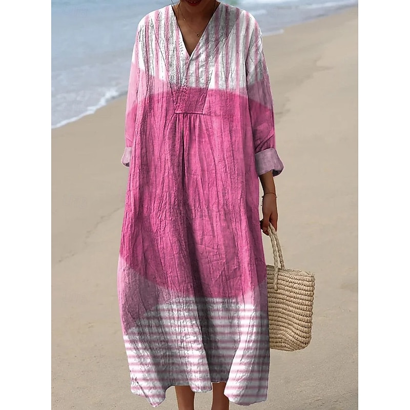 Women's Midi Dress V Neck Long Sleeve Kaftan Lightweight Loose Fit A Line Dress Casual Boho Going out Graphic Geometric Long Sleeve V Neck Black Pink Blue Fall3