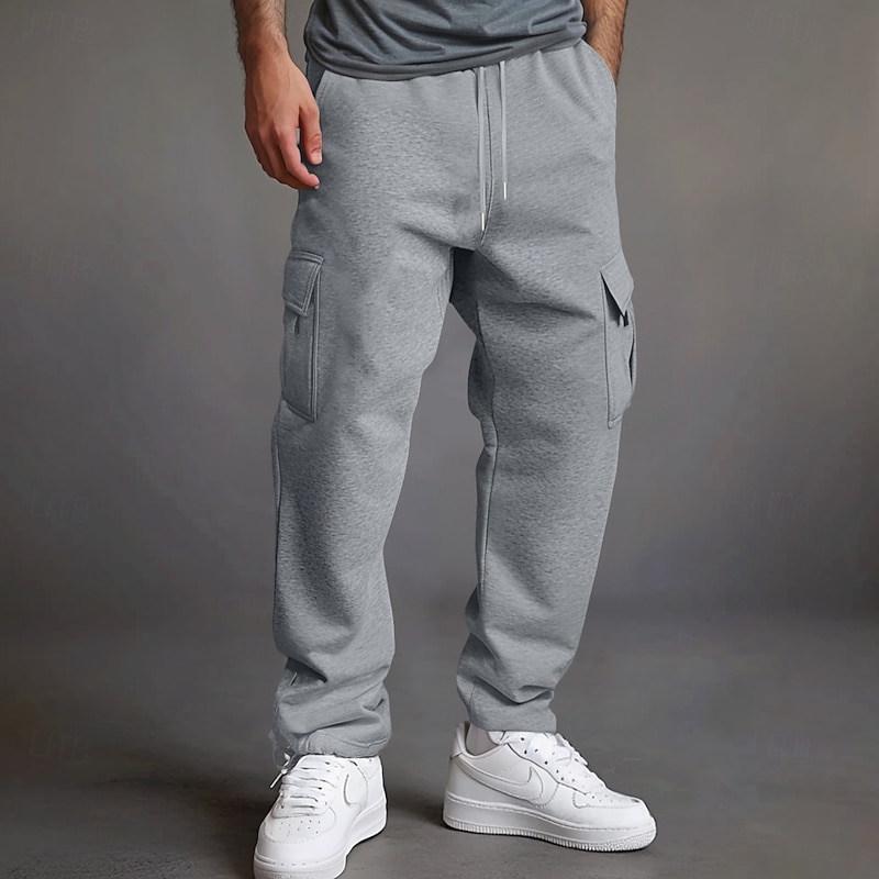 Men's Cargo Pants Fleece Pants Sweatpants Joggers Trousers Elastic Waist Drawstring Multi Pocket Solid Color Plain Windproof Outdoor Full Length Casual Daily Vacation Fashion Black Royal Blue