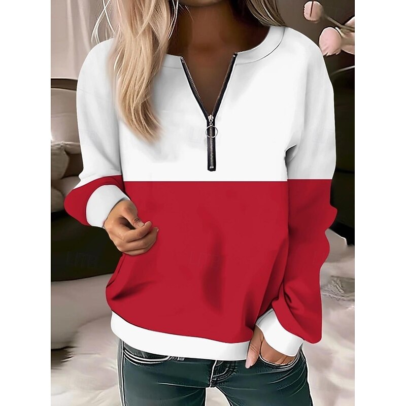 Women's Quarter Zipper Sweater Graphic Geometric Casual Long Sleeve Crew Neck Regular Tops Street Dailywear Half Print Black Yellow Pink Red Purple Fall Winter4