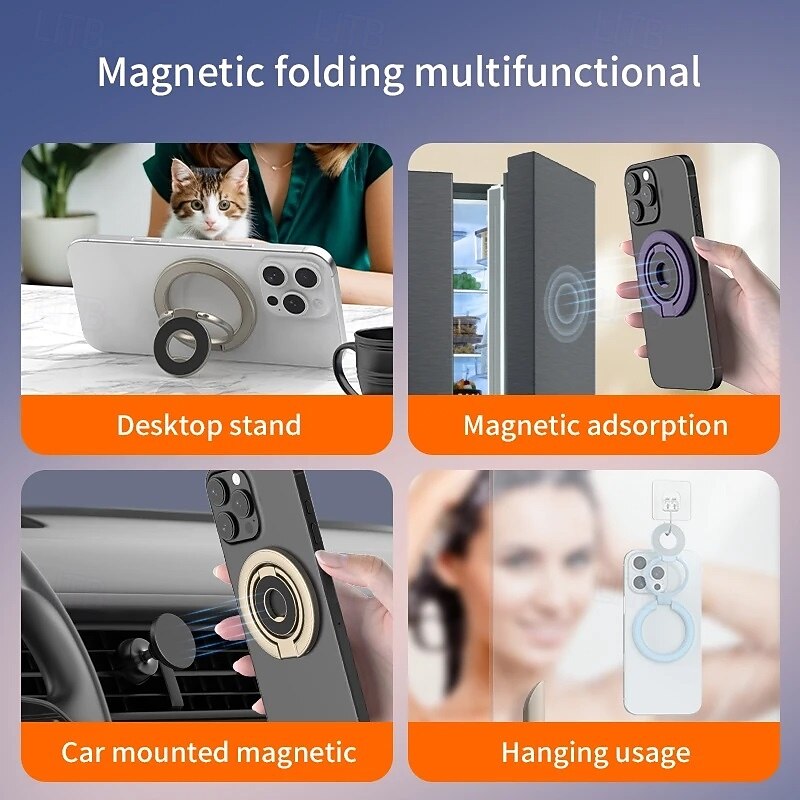 Magsafe metal 3-section middle disc magnetic suction ring bracket 360  rotating charging universal folding ultra-thin lifting4