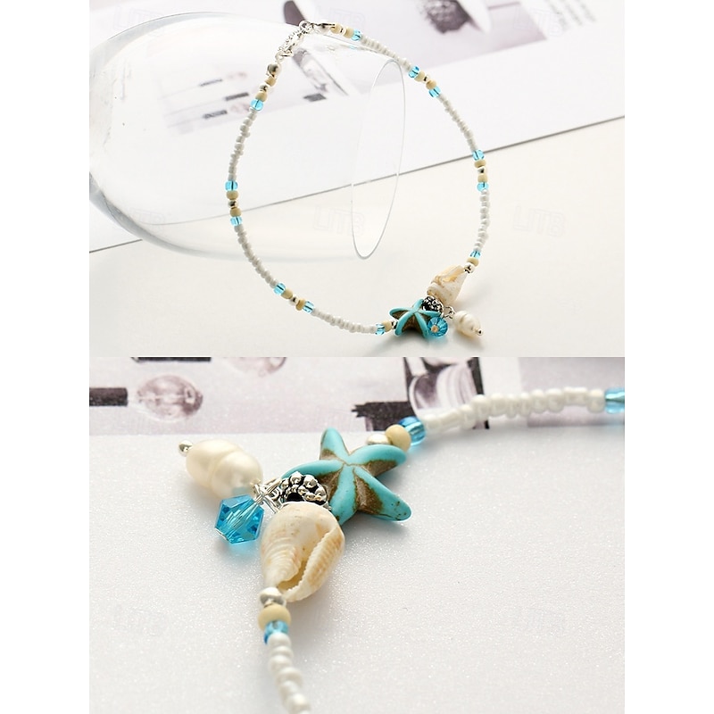 Women's Bohemian Starfish Beaded Anklet – Adjustable Beach Shell Foot Jewelry with Pearls and Charms for Summer Vacations, Festivals or Daily Wear4