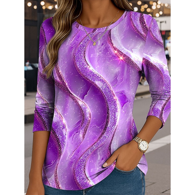 Women's T shirt Long Sleeve Crew Neck Long Sleeve Tunic Ombre Graphic Texture Vintage Stylish Classic Round Neck Regular Tops Daily Print Pink Blue Purple Green Fall Prefall4