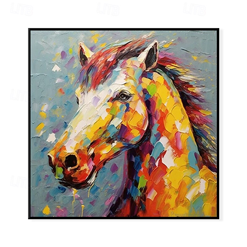 Handmade Oil Painting Canvas Wall Art Decoration Modern Abstract Animal Colorful Horse for Home Children's Room Decor Stretched Frame Hanging Painting/Rolled Frameless Unstretched Painting2