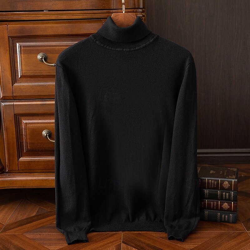 Men's Pullover Sweater Jumper Knit Sweater Ribbed Knit Regular Tops Knitted Plain Turtleneck Fashion Basic Vacation Daily Wear Clothing Apparel Fall Winter Wine caramel S M L4