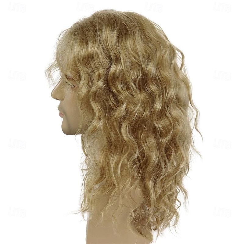 20 Inch 80s Rock Wigs for Men and Women Wig Long Blonde Wig with Bangs 1980s Costume Halloween Blonde Curly Wavy Wigs Mullet Rocker Disco Punk Style4