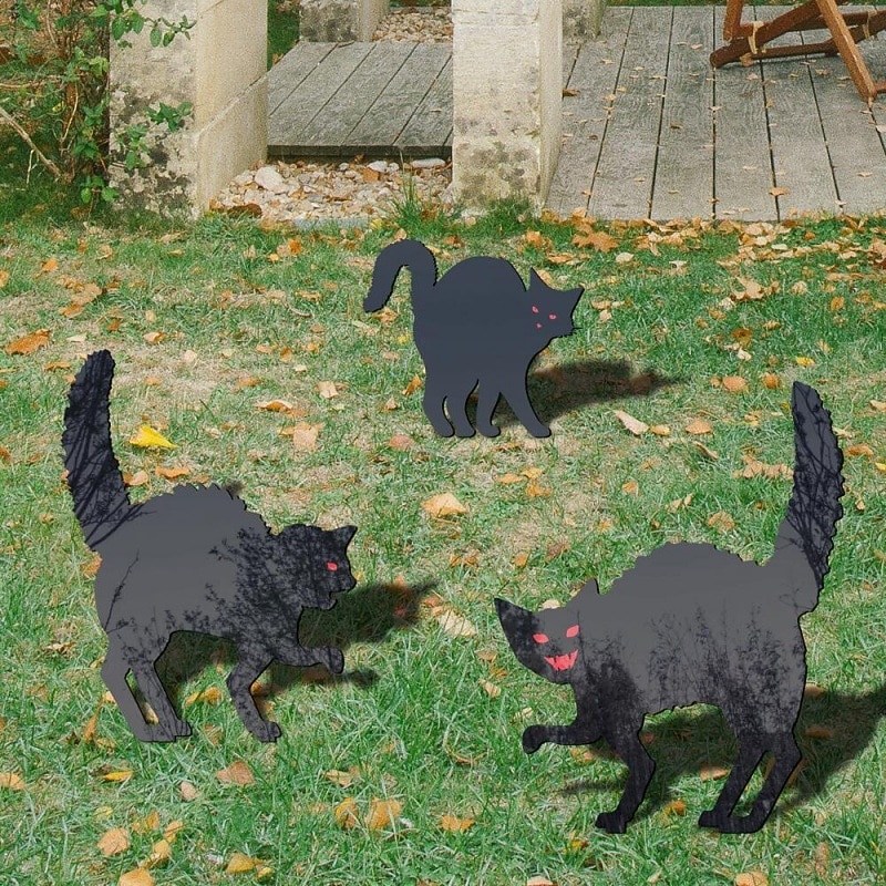 Black for Cat Stake 3 Pack Animal Decor Lawn Halloween Horror for Cat2