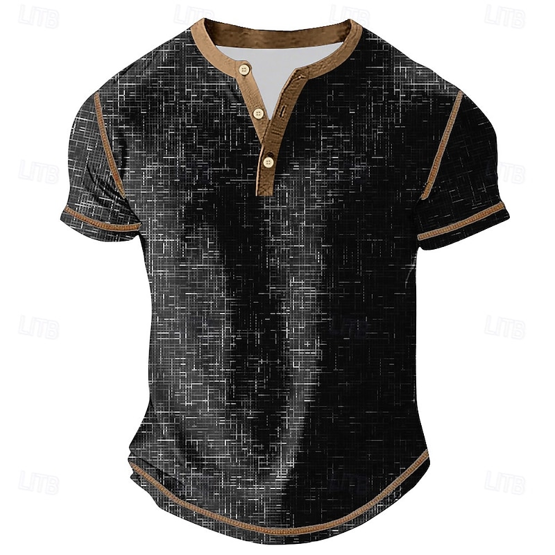 Men's Graphic Abstract Henley Shirt Short Sleeve Daily Retro Vintage Classic Sports Outdoor Casual Holiday Spring & Summer All Seasons Dark Brown Dark purple Black Dark Blue Henley Henley T-Shirt3