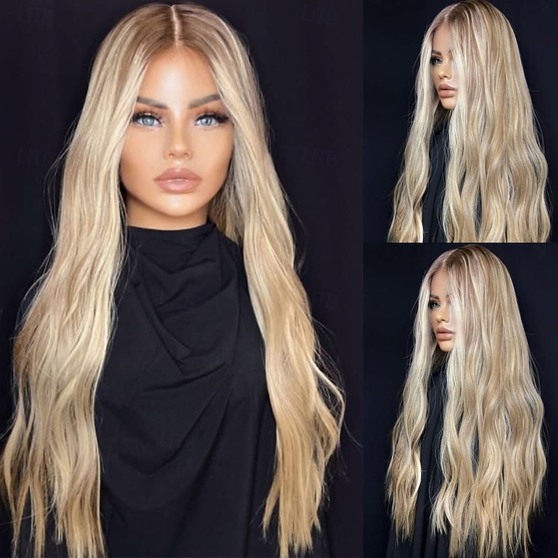 Unprocessed Virgin Hair 5x5 Closure 13x4 Lace Front Wig Middle Part Brazilian Hair Wavy Blonde Multi-color Wig 130% 150% Density Ombre Hair Highlighted / Balayage Hair Natural Hairline 100% Virgin
