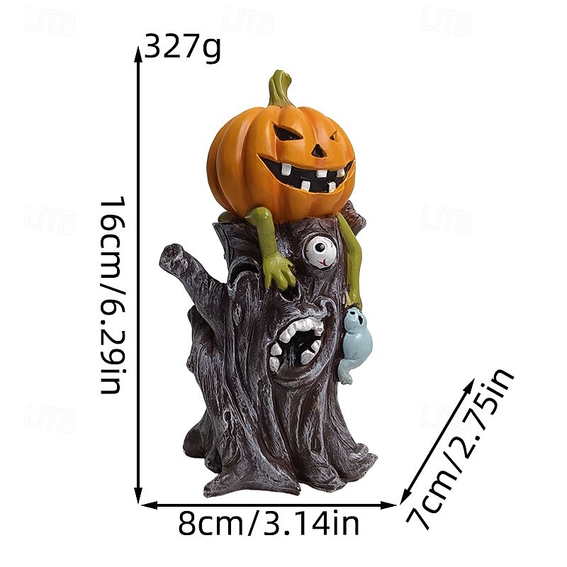 Halloween Pumpkin Monster Resin Statue, Scary Stump Pumpkin Man Figurine, Horror Home Decor Ornament for Haunted House Scene Display3