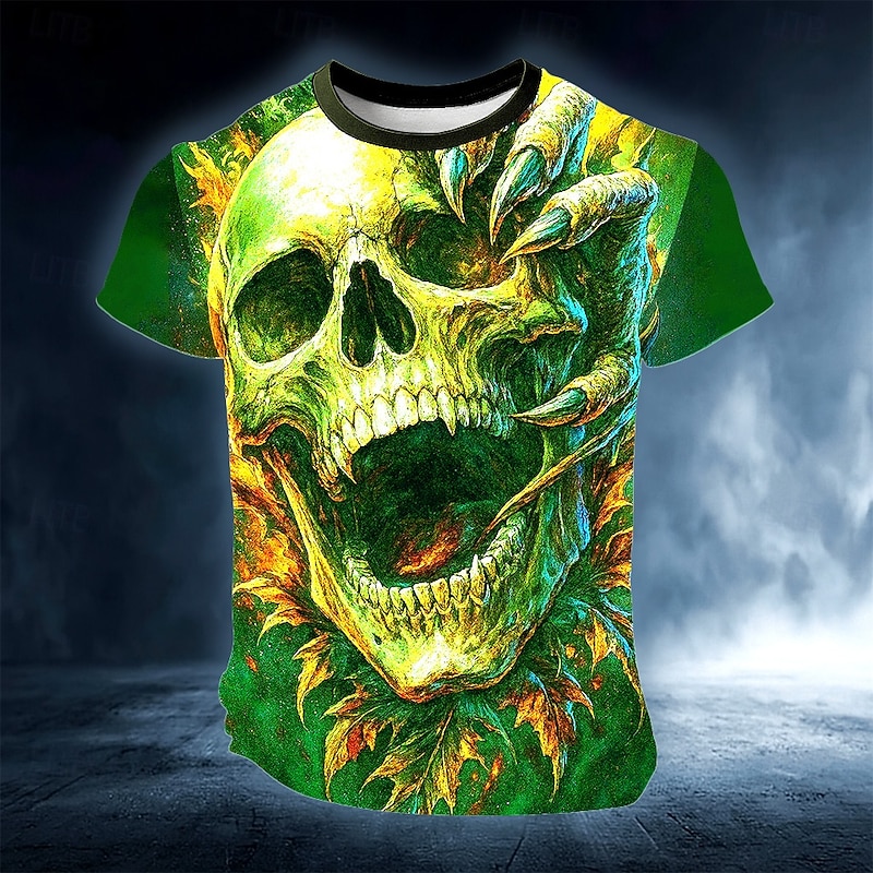 Halloween Men's Skull Optical Illusion 3D T Shirt Short Sleeve T shirt 3D Print Crew Neck Shirt Exaggerated Designer 3D Party Street Casual Red Blue Green Summer Spring All Seasons Clothing Apparel S4
