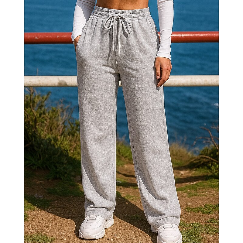 Women's Sweatpants Wide Leg Pants Jogging Pants Pocket Drawstring High Waist Bottoms Athleisure Gym Workout Breathable Hiking Workout Athletic Regular Fit Sportswear Activewear Solid Colored Dark