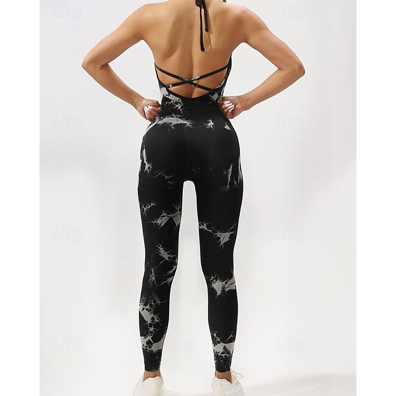 Women's Scrunch Yoga Romper Workout Jumpsuits Backless Spot Romper Black Red Gym Workout High Waist Stretchy Quick-drying Breathable Sleeveless Sport Activewear Slim4