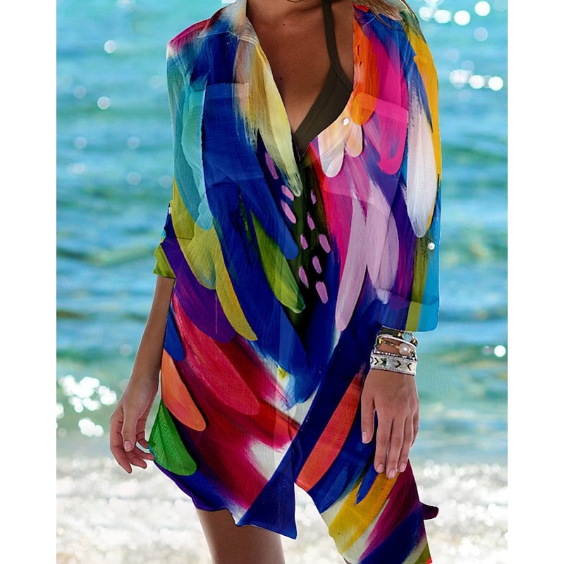 Women's Shirt Blouse Flower Modern Casual Long Sleeve Shirt Collar Regular Tops Daily Going out Print White Pink Navy Blue Blue Green Fall2