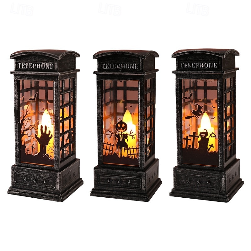 1 Pc Halloween Telephone Booth Electronic Candle Light Witch Pumpkin Ghost Hand Indoor Restaurant Bedroom Party Festival Atmosphere Decorative Light Warm Light2
