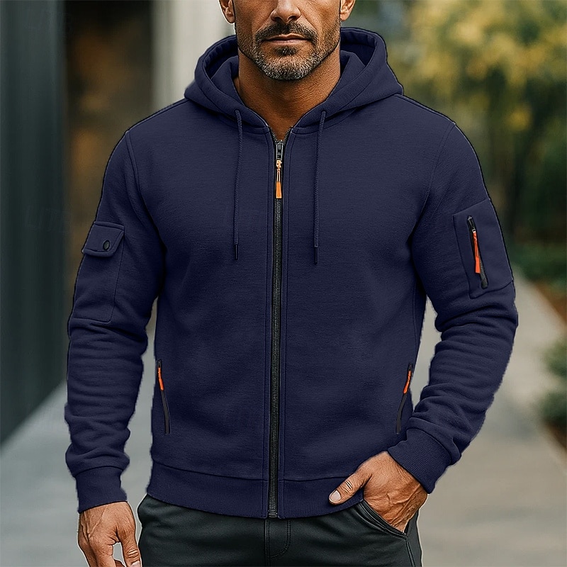 Men's Hoodie Full Zip Hoodie Tactical Hoodie Black Navy Blue Camel Light Grey Dark Gray Hooded Plain Zip Up Sports & Outdoor Casual Daily Streetwear Cool Sportswear Spring &  Fall All Seasons2