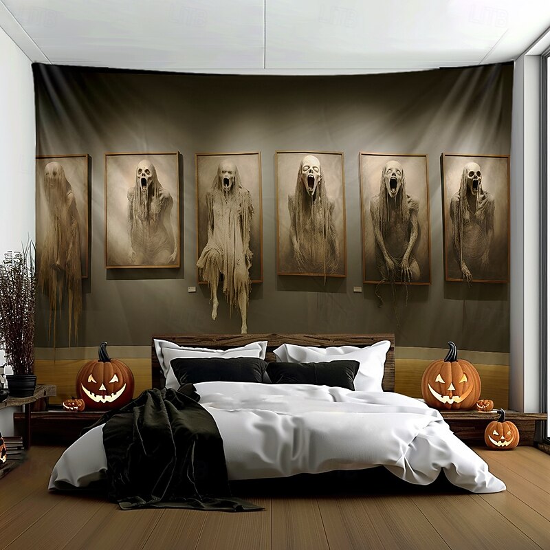 Halloween Hanging Tapestry Ghosts run out of the painting Photograph Backdrop Jack O Lantern Wall Art Large Tapestry Mural Decor Blanket Curtain Home Bedroom Living Room Decoration Death Selfie2