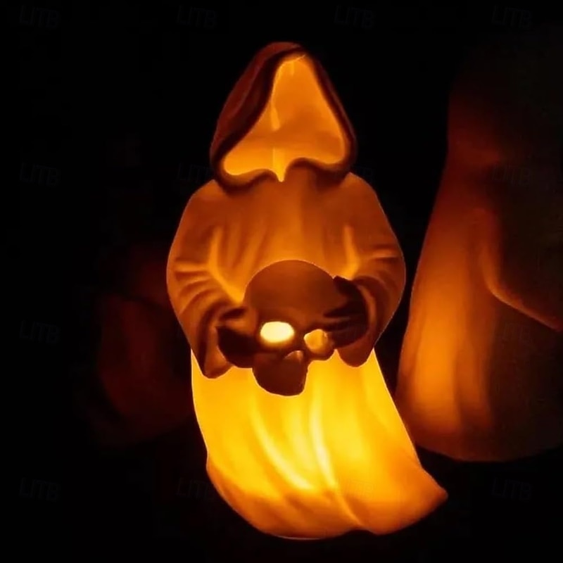 Halloween Ghost & Skull with LED Tea Lights Novelty Halloween 3D Printed Ghost Decoration Flameless Night Light Candles Battery Operated Spooky Tabletop Decor for Table, Indoor, Home2