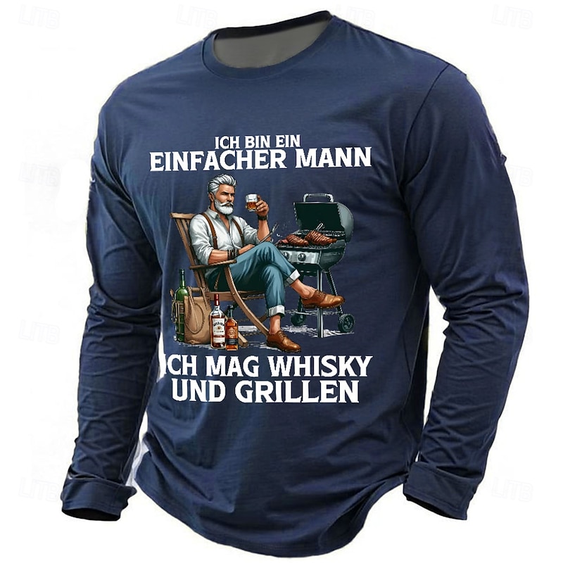 Men's 'I Am A Simple Man' Whisky & Grilling Graphic Long Sleeve Tee - Lifestyle Humor Shirt2