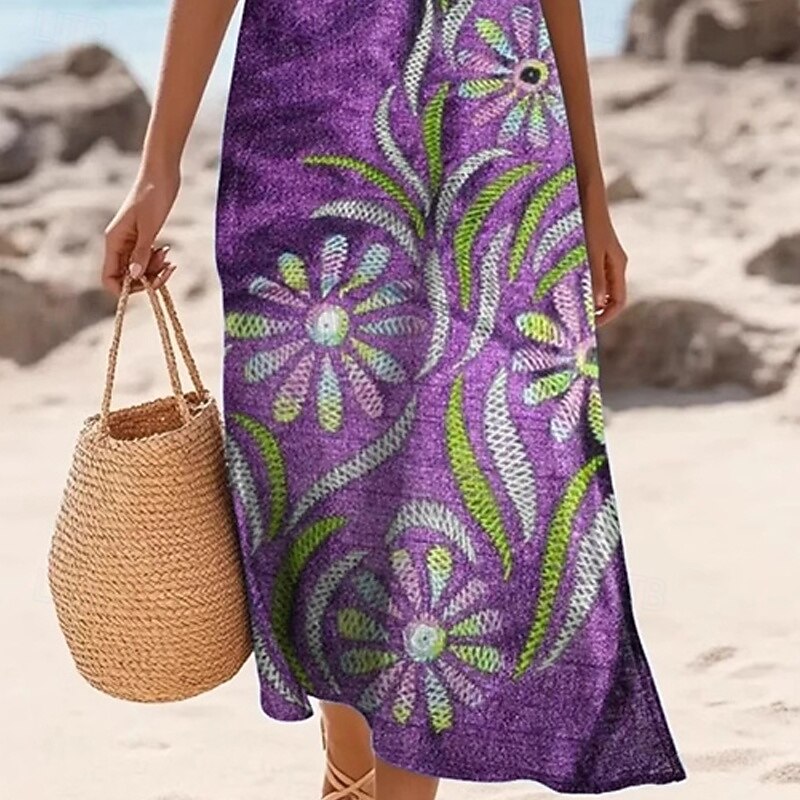 Women's Long Dress Maxi Dress Casual Dress Summer Dress Fashion Modern Daily Beach Weekend Regular Fit Flower Sleeveless Crew Neck Purple Spring Fall3