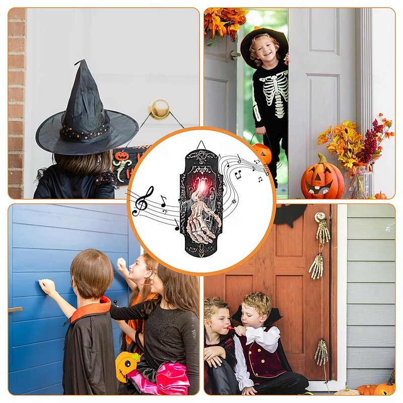 Halloween Skeleton Hand Doorbell, Halloween Spooky Doorbell Sensor Spray Door Lock for Haunted House, Bars, Clubs, Halloween Party Prop Decoration2